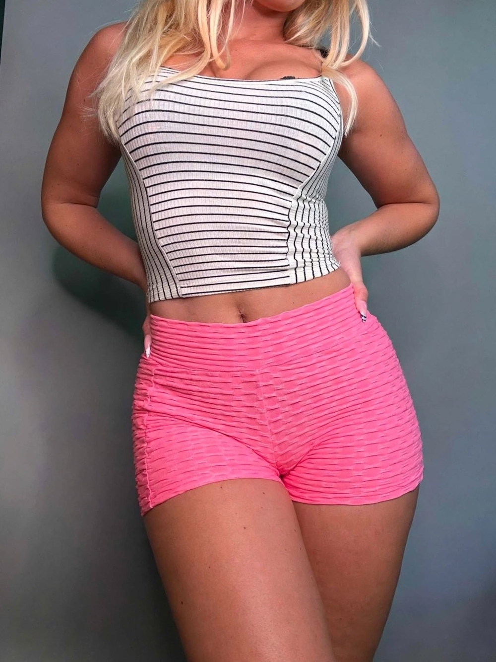 High-Waist Pink Textured Bike Shorts - Women's Activewear
